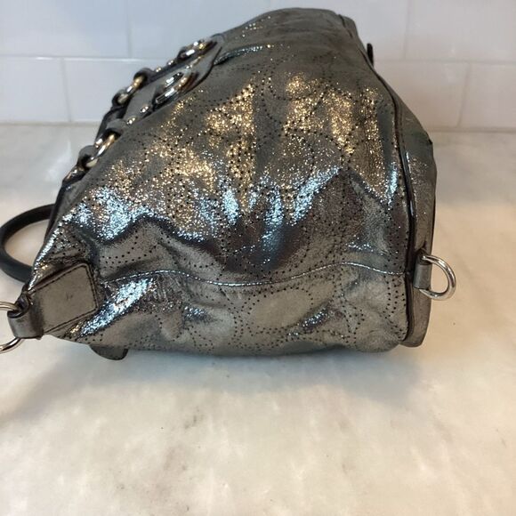 Coach Ashley Perforated Metallic Silver Leather Satchel Handbag RARE - Picture 10 of 15